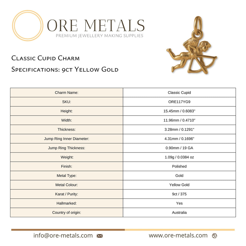 9ct Yellow Gold - Classic Cupid Charm