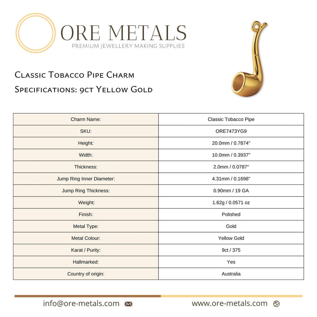 9ct Yellow Gold - Classic Tobacco Pipe Charm