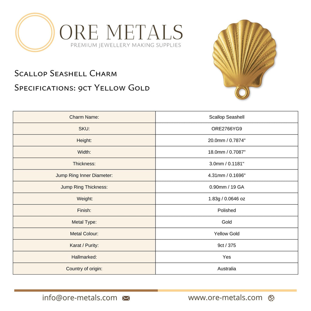 9ct Yellow Gold - Scallop Seashell Charm