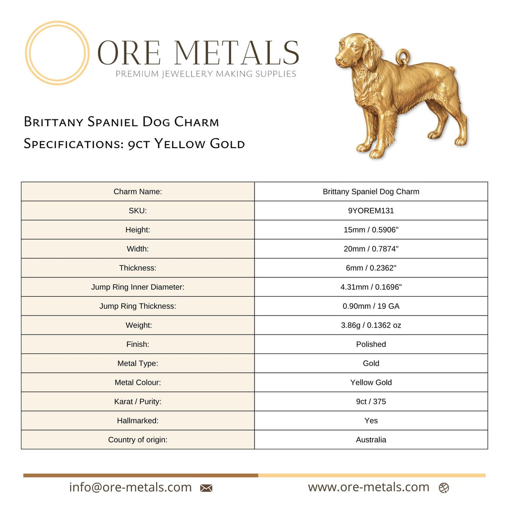 9ct Yellow Gold - Brittany Spaniel Dog Charm
