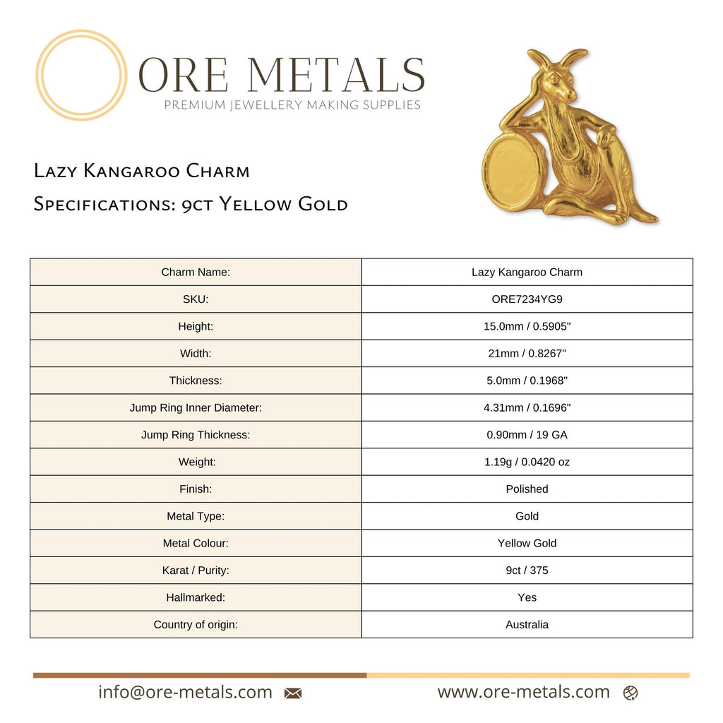 9ct Yellow Gold - Lazy Kangaroo Charm