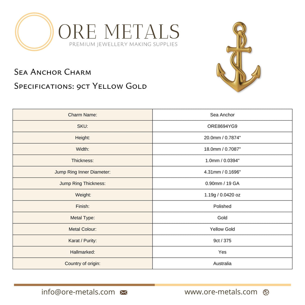 9ct Yellow Gold - Sea Anchor Charm