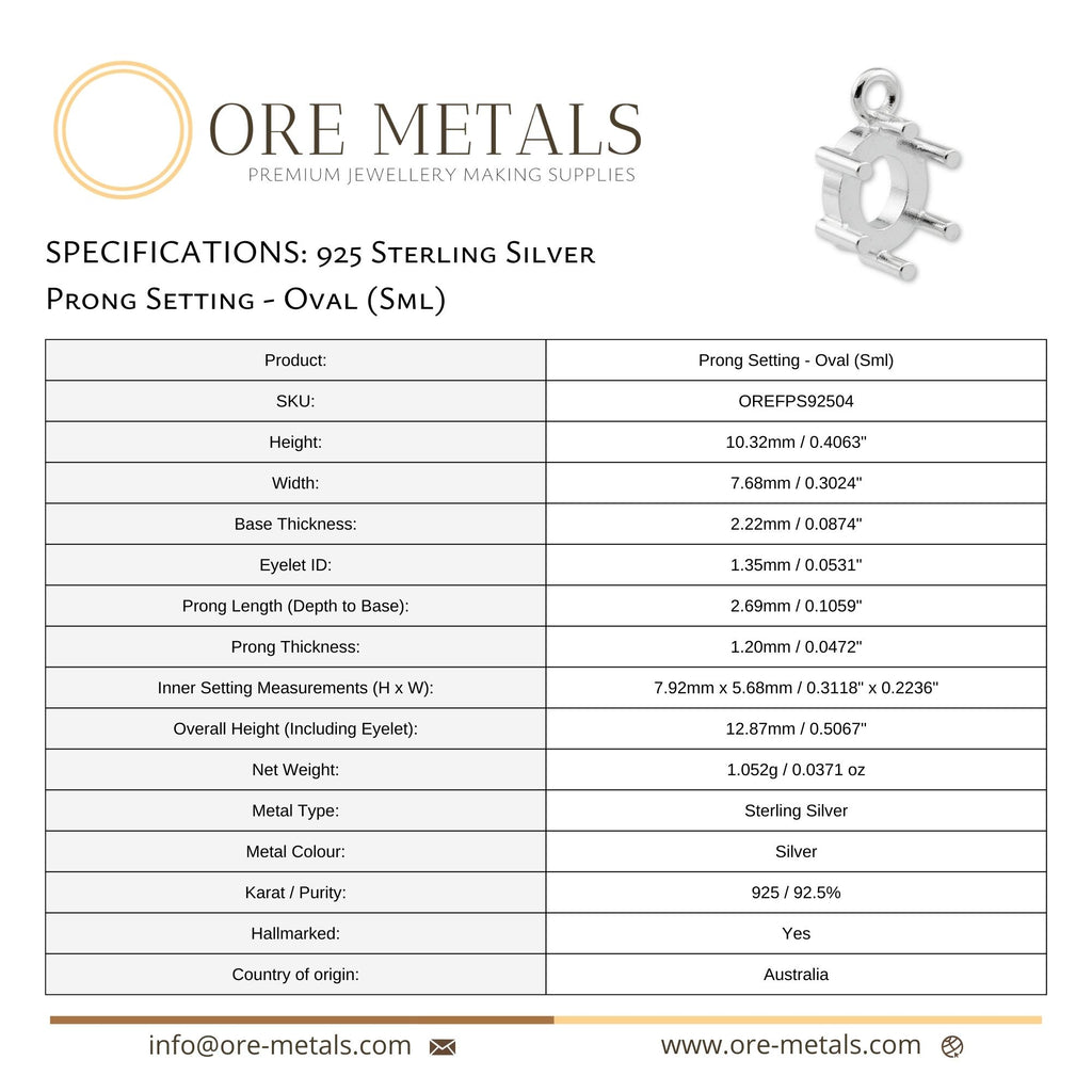 925 Sterling Silver - Oval Prong Setting