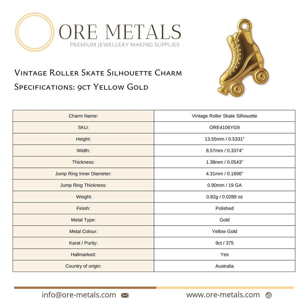 9ct Yellow Gold - Vintage Roller Skate Silhouette Charm