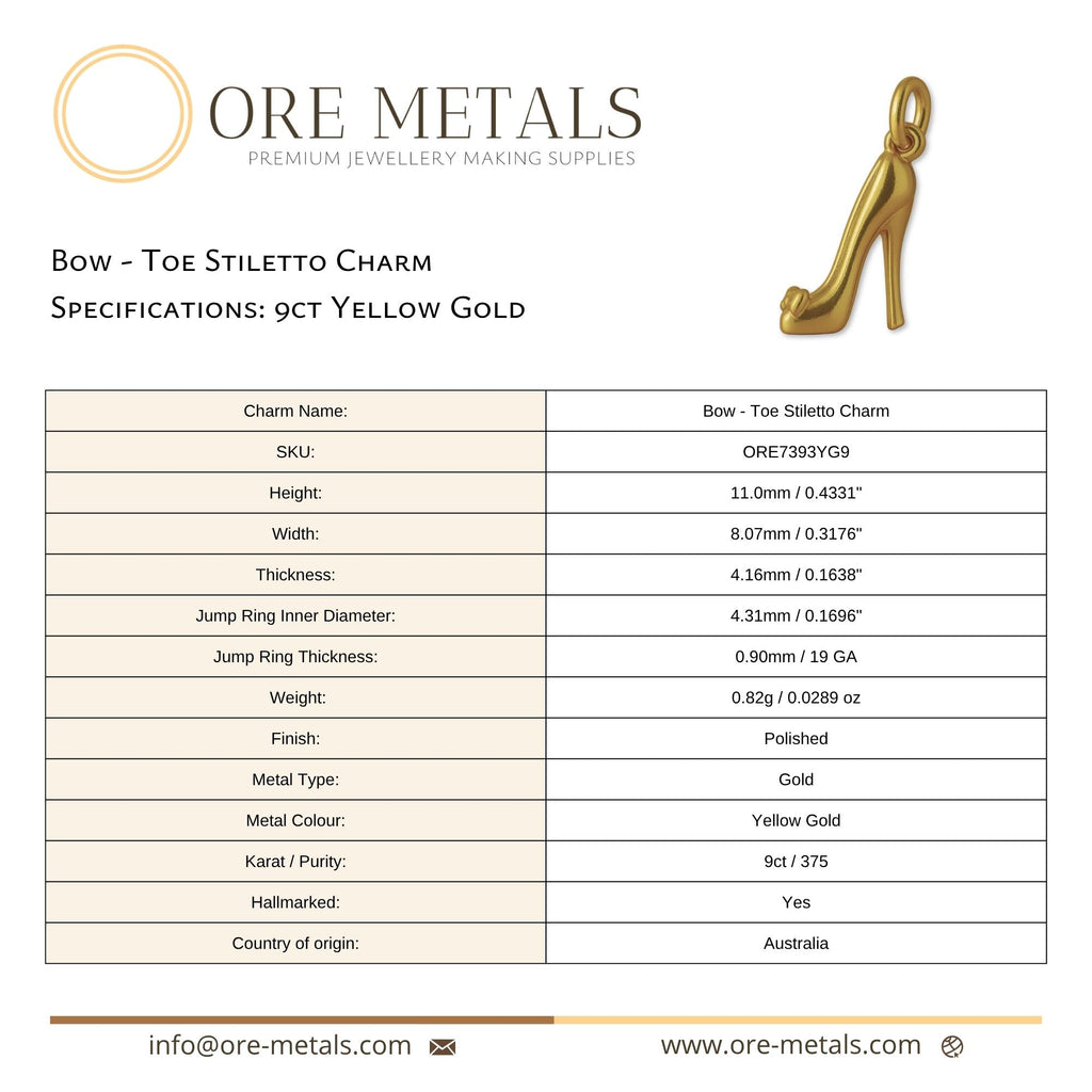 9ct Yellow Gold - Bow Toe Stiletto Charm