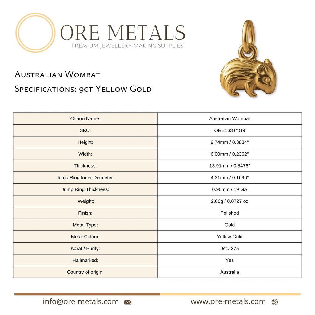 9ct Yellow Gold - Australian Wombat Charm