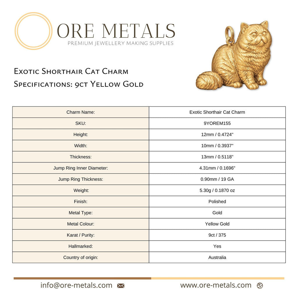 9ct Yellow Gold - Exotic Shorthair Cat Charm