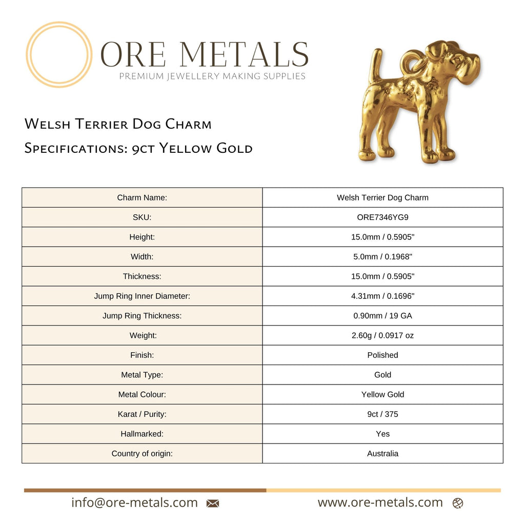 9ct Yellow Gold - Welsh Terrier Dog Charm