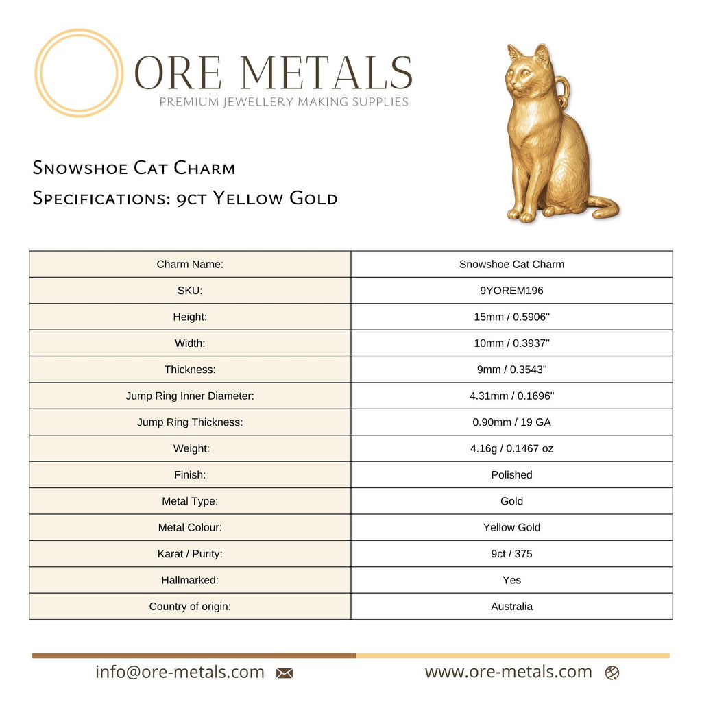 9ct Yellow Gold - Snowshoe Cat Charm