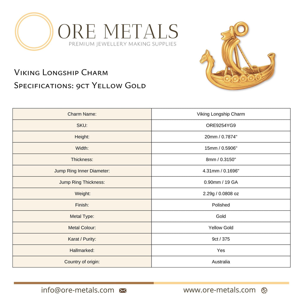 9ct Yellow Gold - Viking Longship Charm