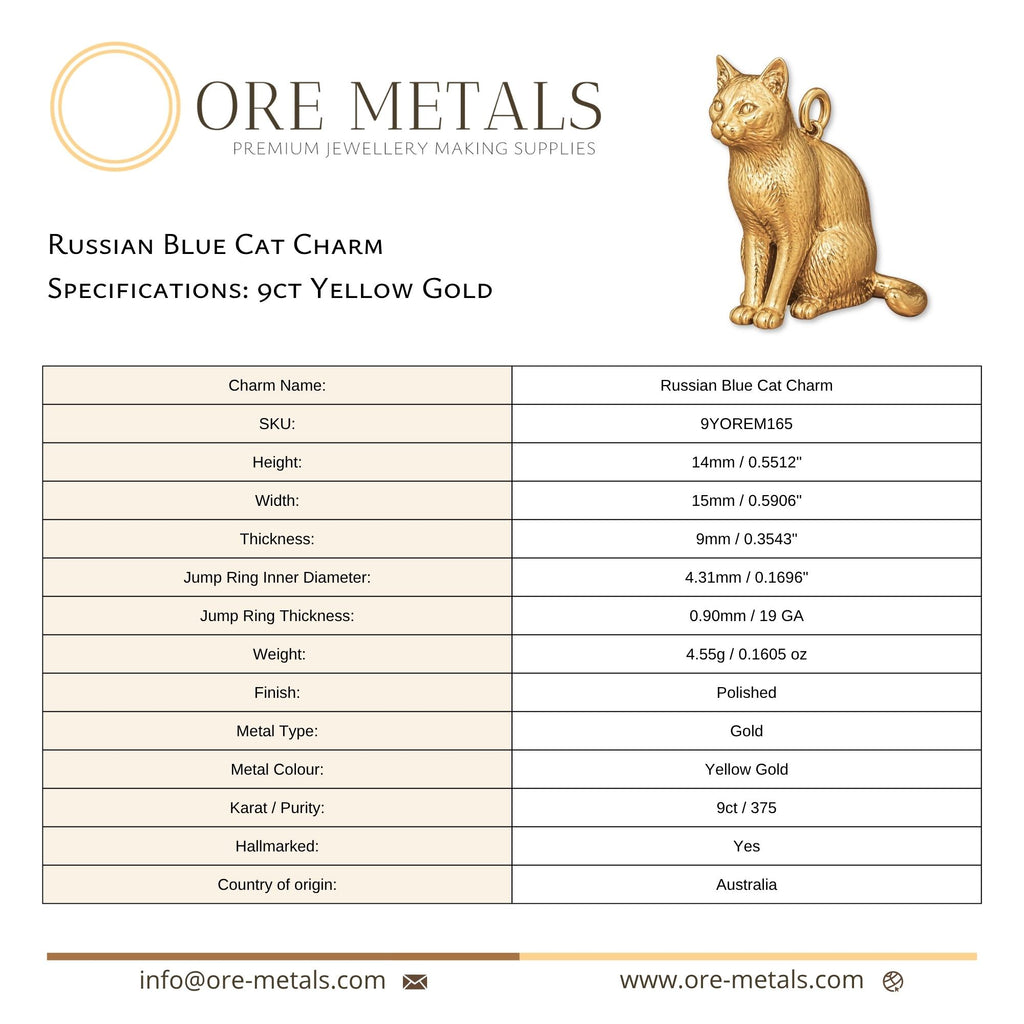 9ct Yellow Gold - Russian Blue Cat Charm