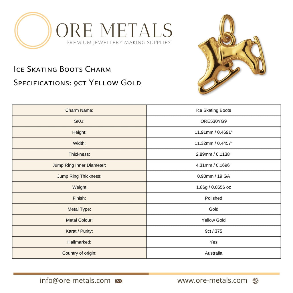 9ct Yellow Gold - Ice Skating Boots Charm