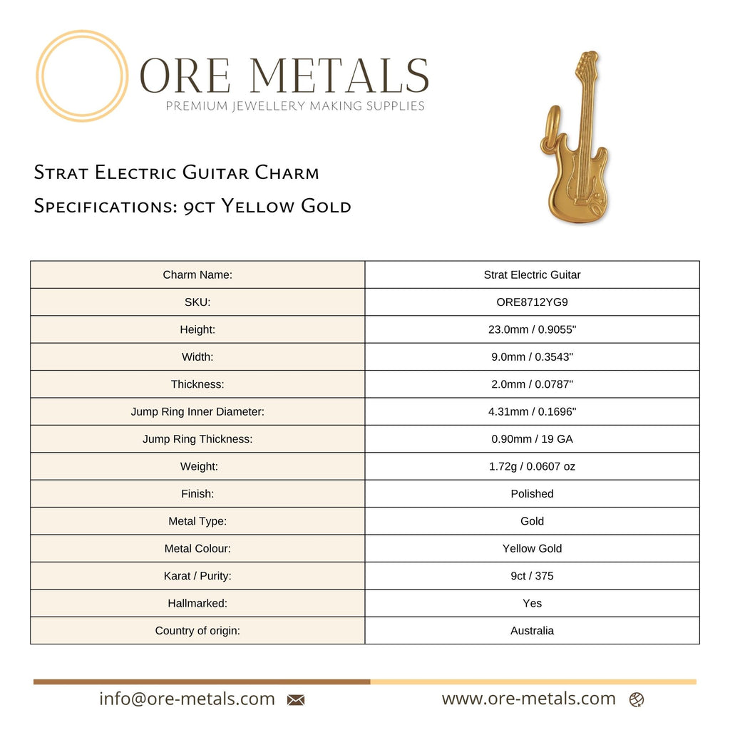 9ct Yellow Gold - Strat Electric Guitar Charm