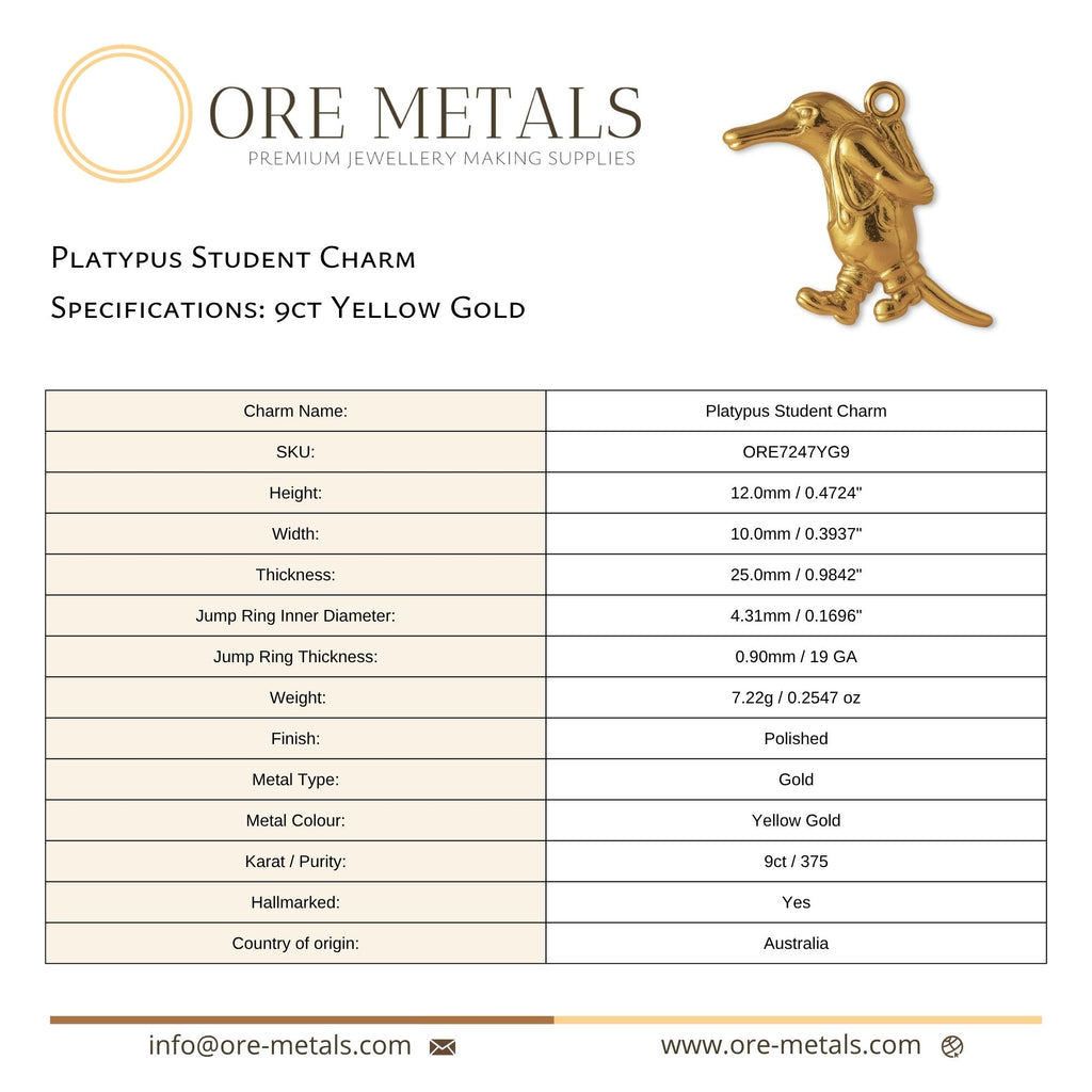 9ct Yellow Gold - Platypus Student Charm