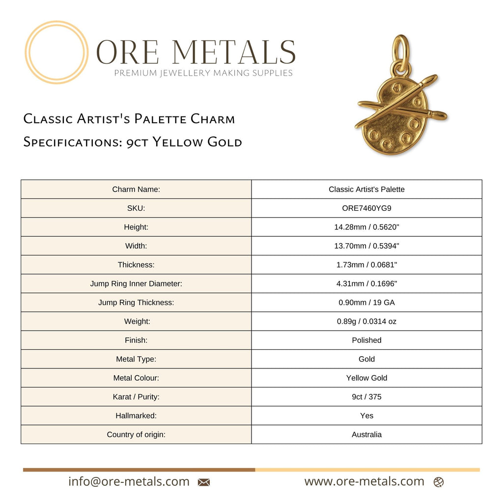 9ct Yellow Gold - Classic Artist's Palette Charm