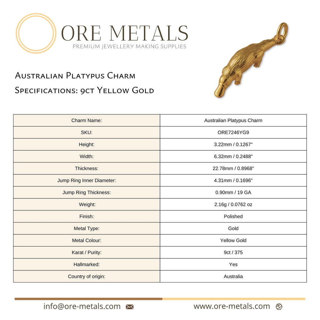 9ct Yellow Gold - Australian Platypus Charm