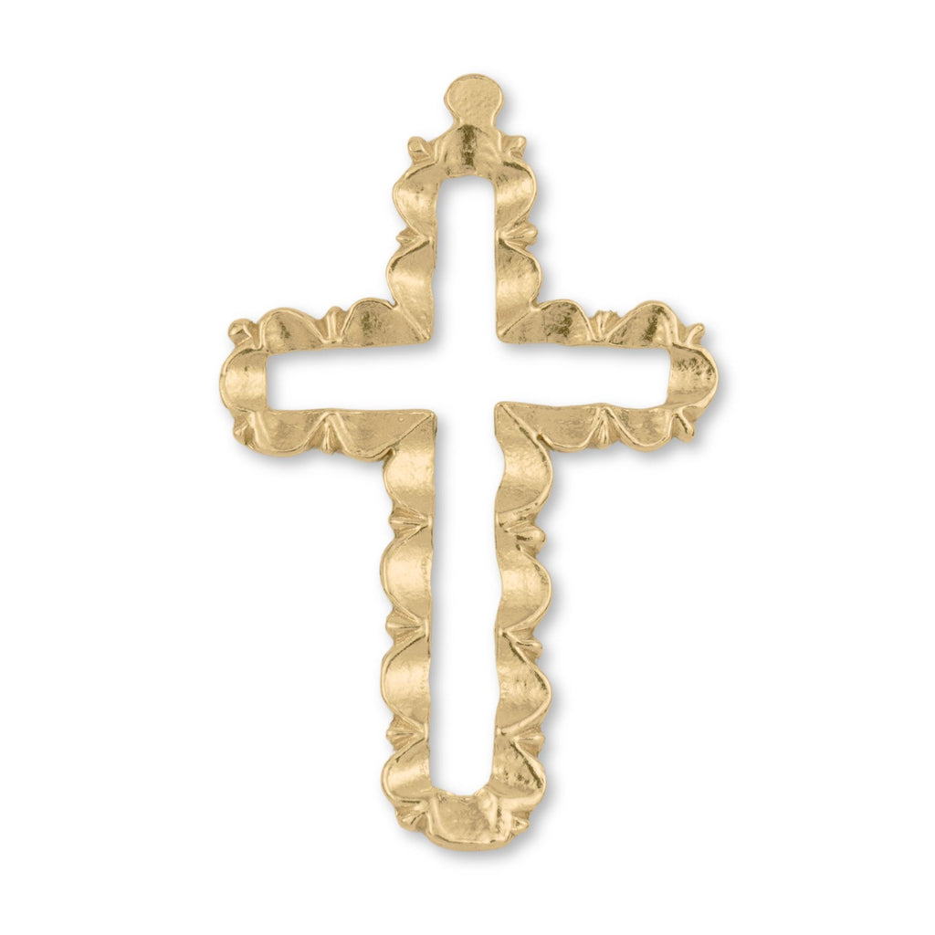 18ct Yellow Gold - Budded Open Frame Crucifix Charm