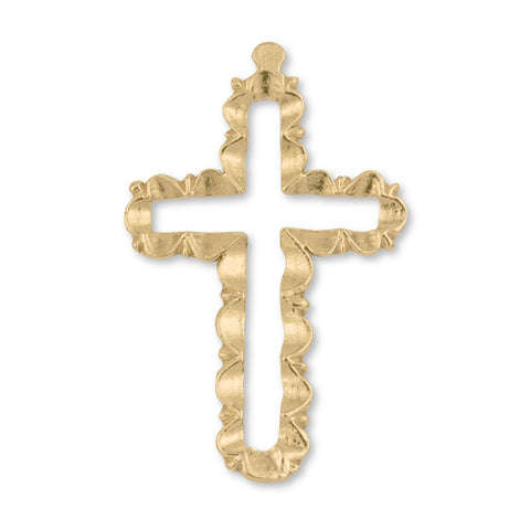 18ct Yellow Gold - Budded Open Frame Crucifix Charm