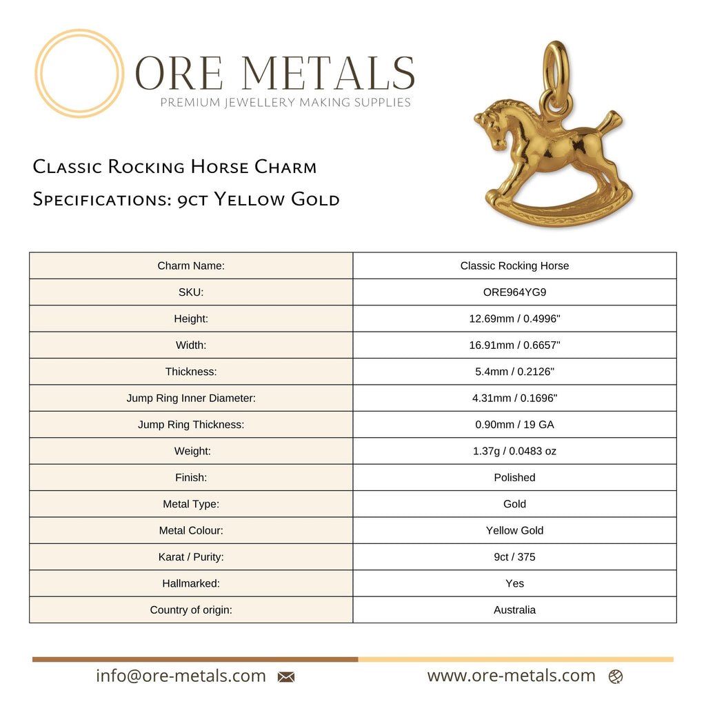 9ct Yellow Gold - Classic Rocking Horse Charm