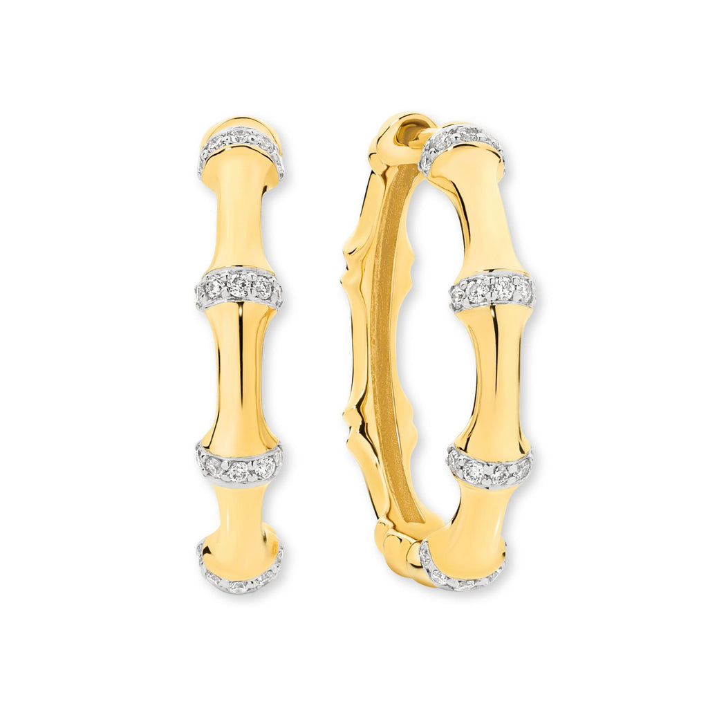 9ct Yellow Gold | 0.2ct GH/SI - Bone Diamond Hoop Earrings