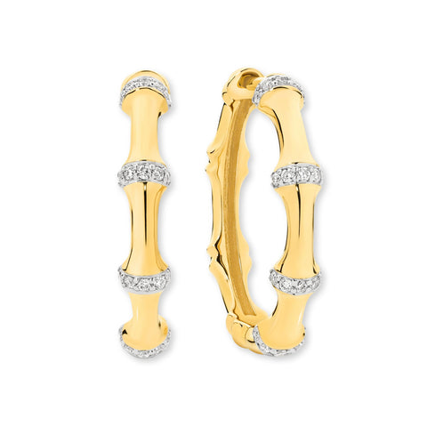 9ct Yellow Gold | 0.2ct GH/SI - Bone Diamond Hoop Earrings