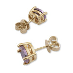 18ct Purple Gold Oval Studs - 9ct Yellow Gold Basket Setting