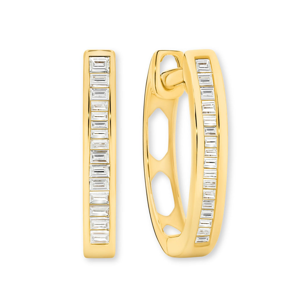 18ct Yellow Gold | 0.1ct GH/SI - Baguette Diamond Hoop Earrings