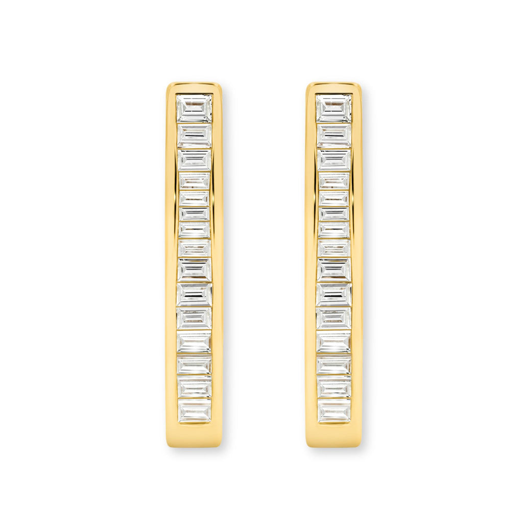 18ct Yellow Gold | 0.1ct GH/SI - Baguette Diamond Hoop Earrings