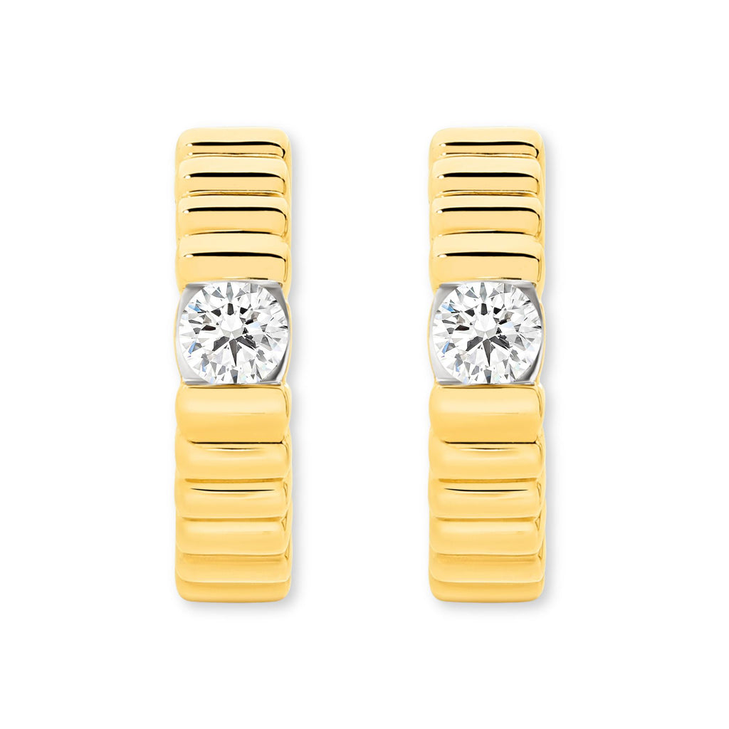18ct Yellow Gold | 0.14ct GH/SI - Croissant Diamond Hoop Earrings