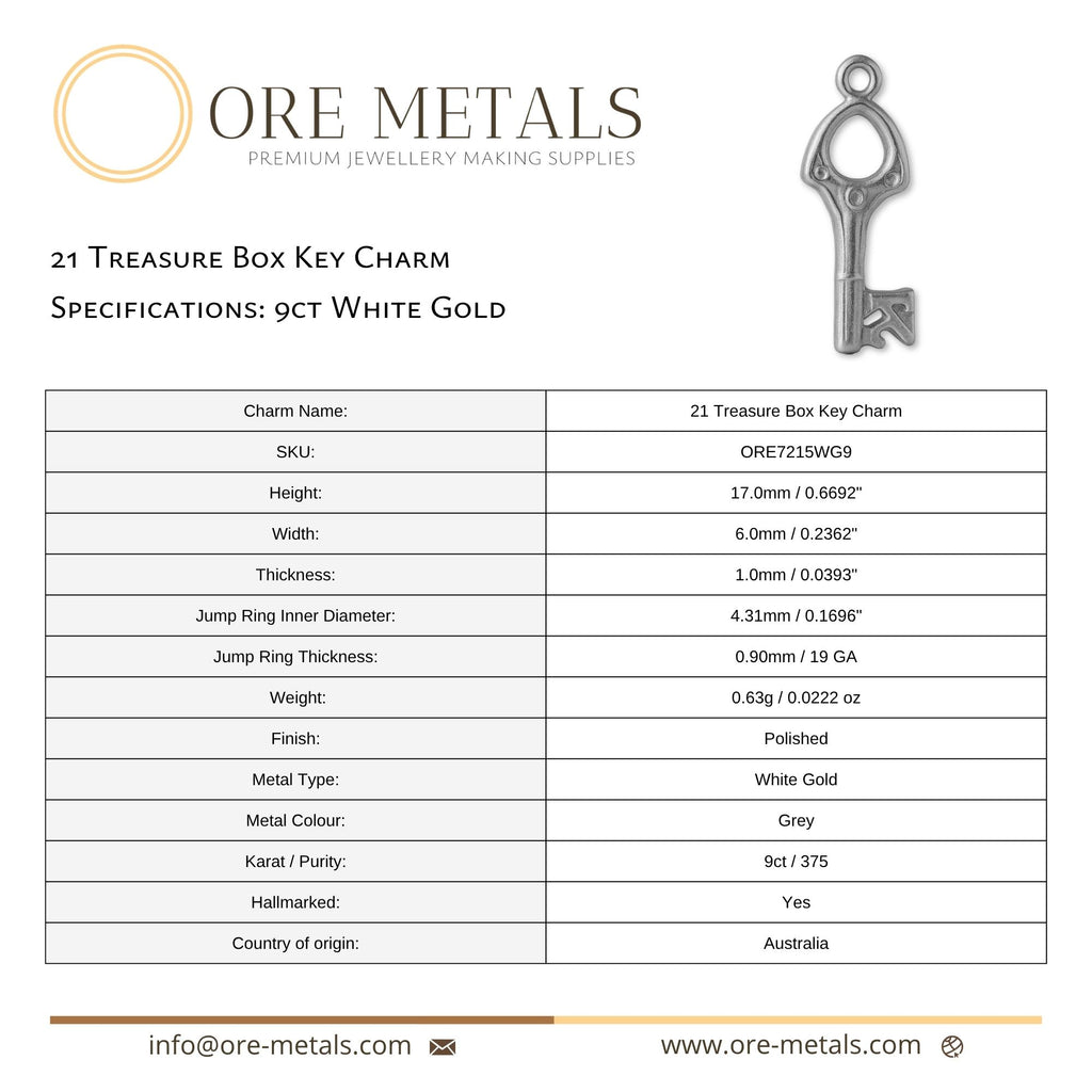 9ct White Gold - Openwork 21 House Key Charm