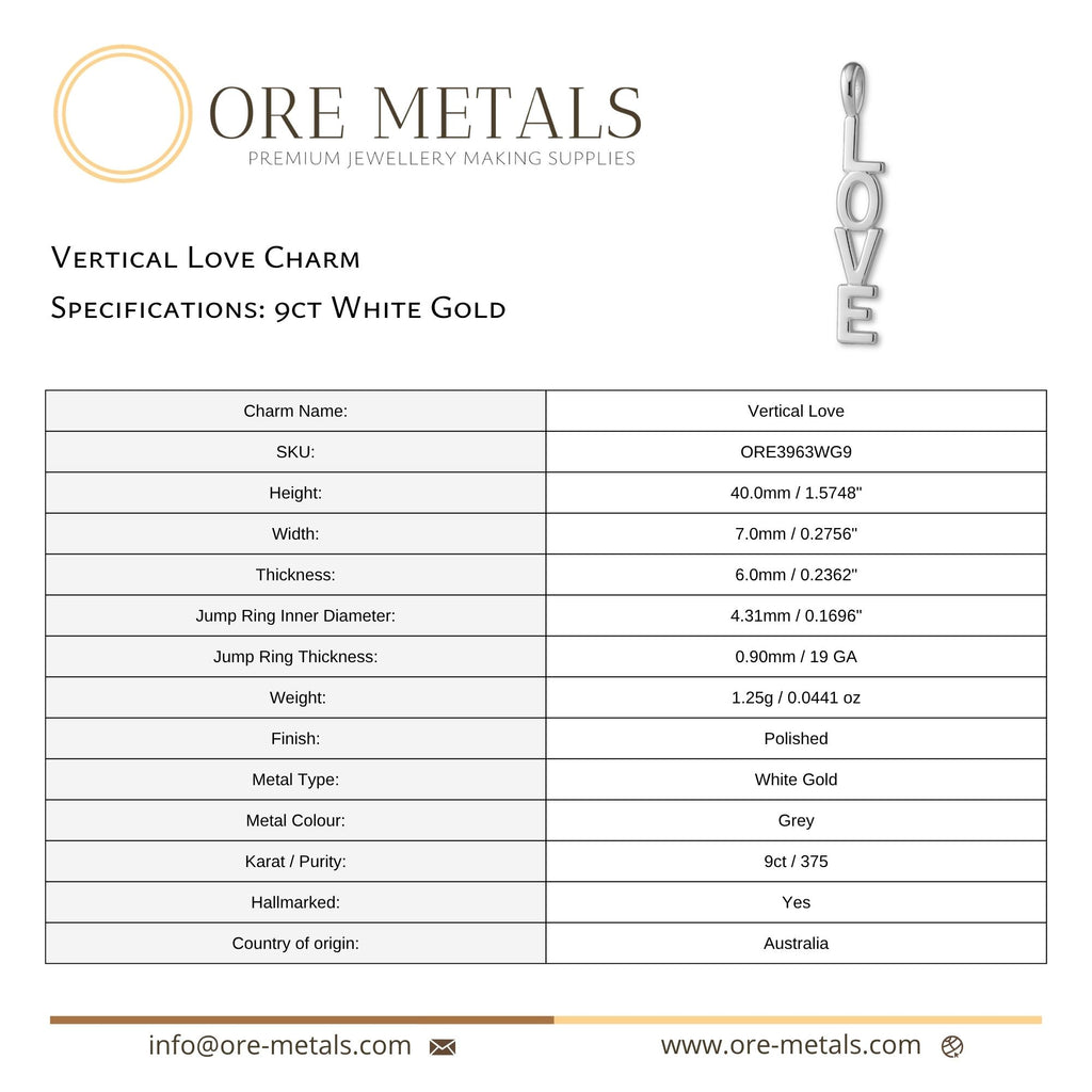 9ct White Gold - Vertical Love Charm
