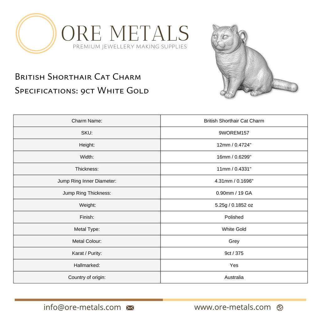 9ct White Gold - British Shorthair Cat Charm