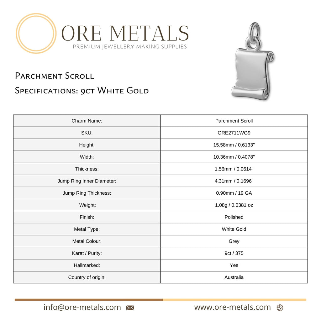 9ct White Gold - Parchment Scroll Charm