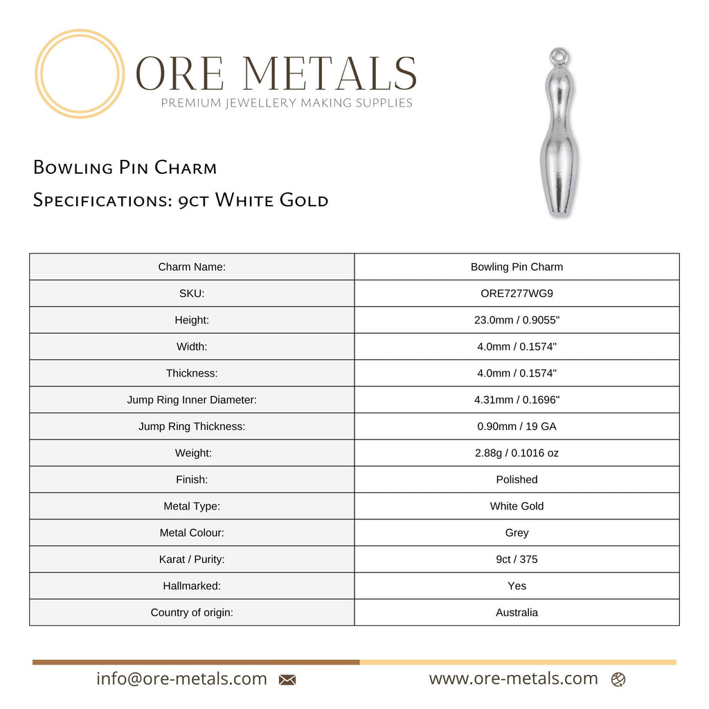 9ct White Gold - Bowling Pin Charm