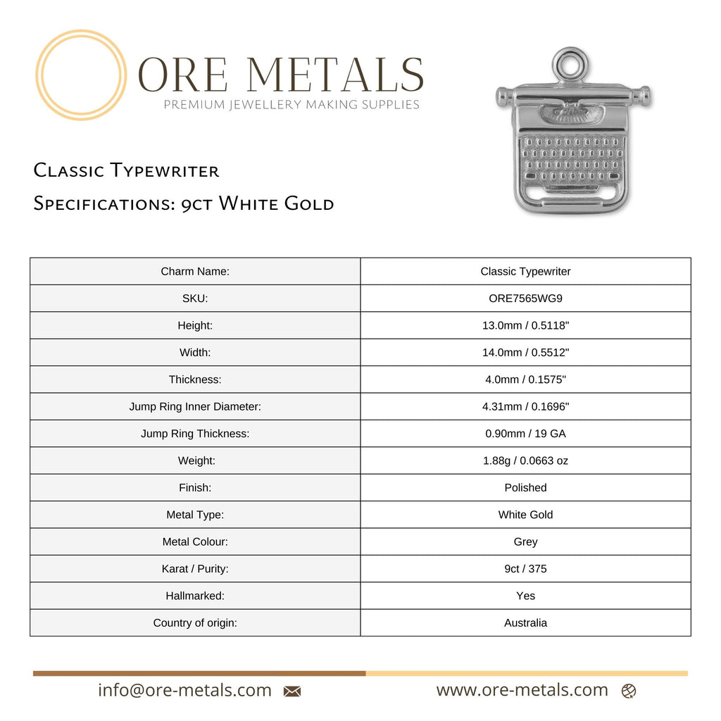 9ct White Gold - Classic Typewriter Charm