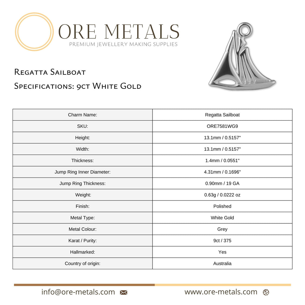 9ct White Gold - Regatta Sailboat Charm