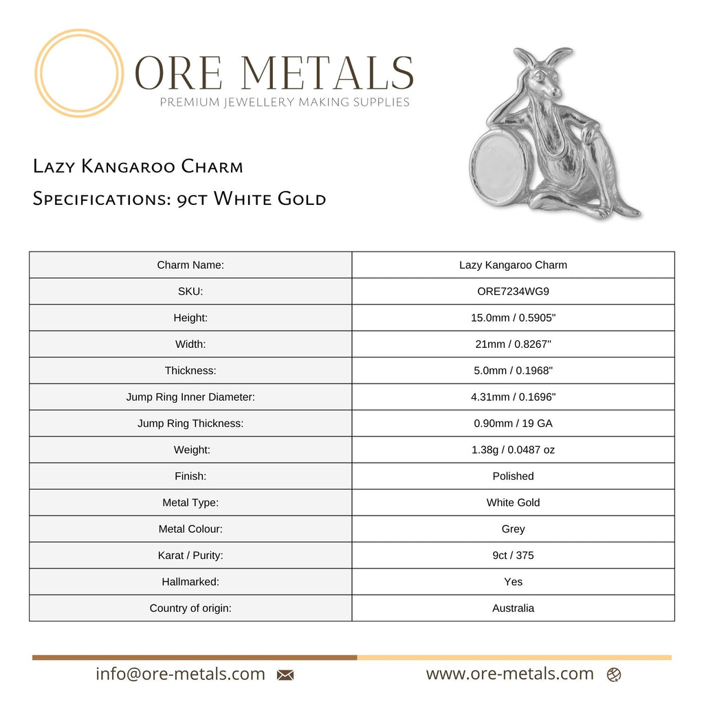 9ct White Gold - Lazy Kangaroo Charm