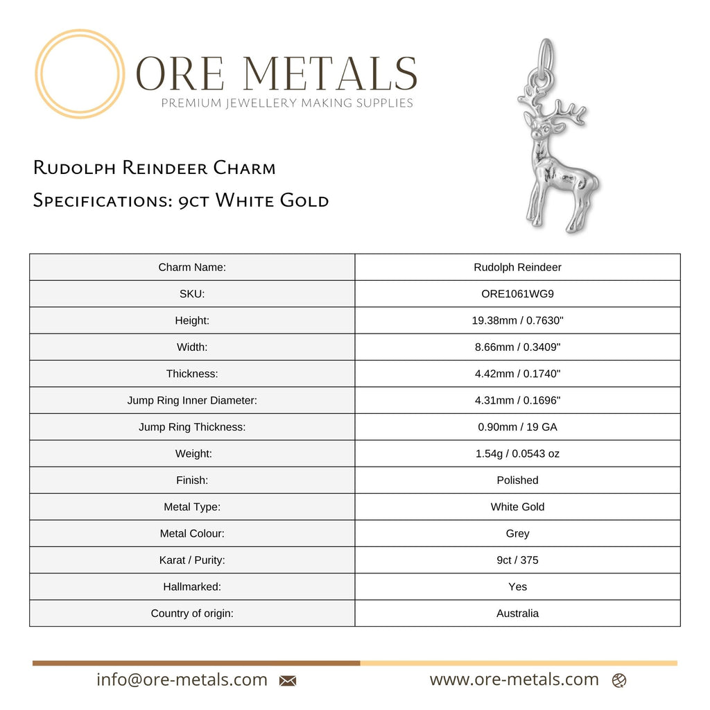 9ct White Gold - Rudolph Reindeer Charm