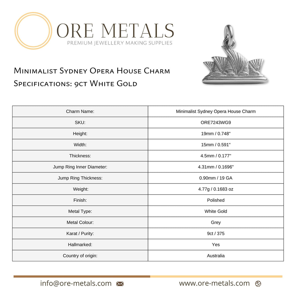 9ct White Gold - Minimalist Sydney Opera House Charm