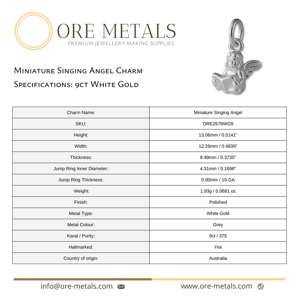9ct White Gold - Miniature Singing Angel Charm