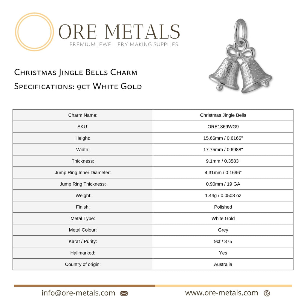 9ct White Gold - Christmas Jingle Bells Charm