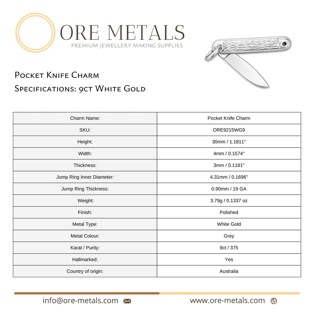 9ct White Gold - Folding Pocket Knife Charm