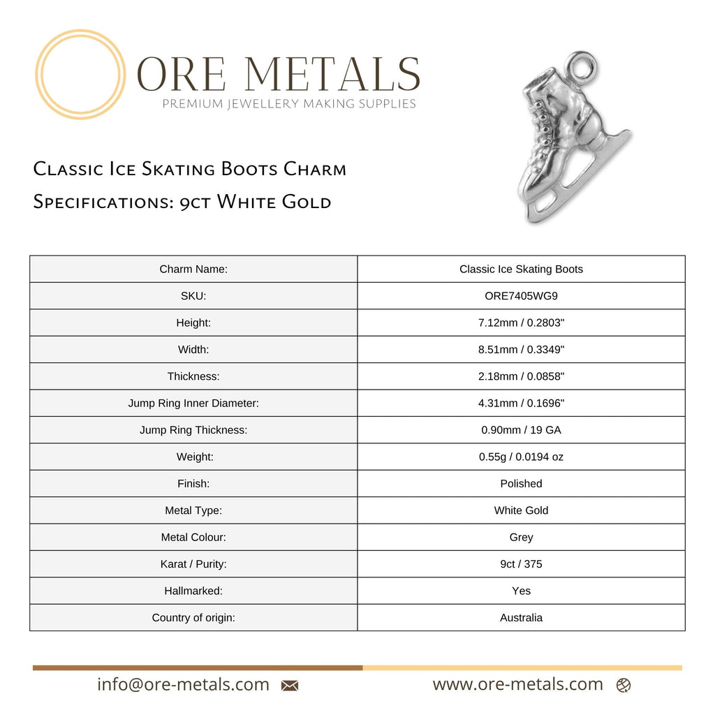 9ct White Gold - Classic Ice Skating Boots Charm