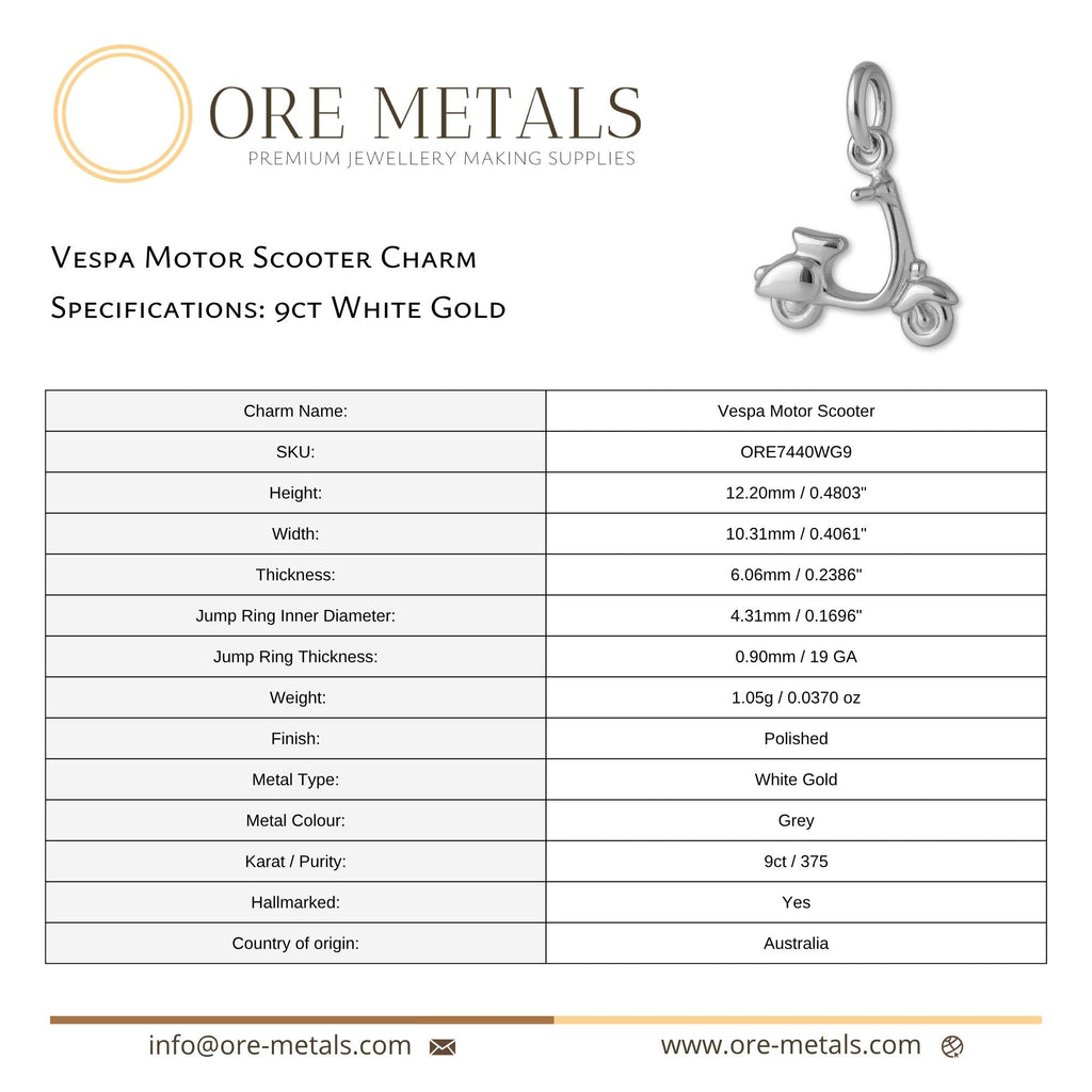 9ct White Gold - Vespa Motor Scooter Charm