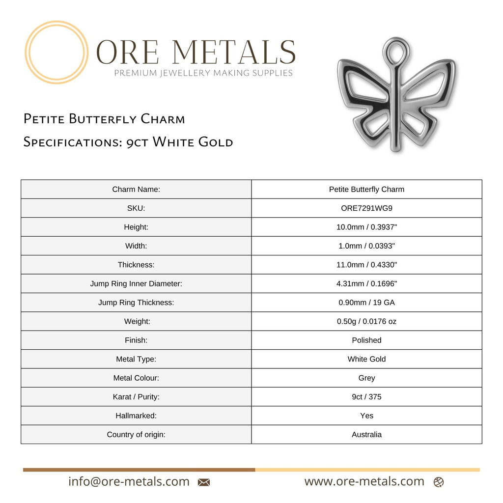 9ct White Gold - Petite Butterfly Charm