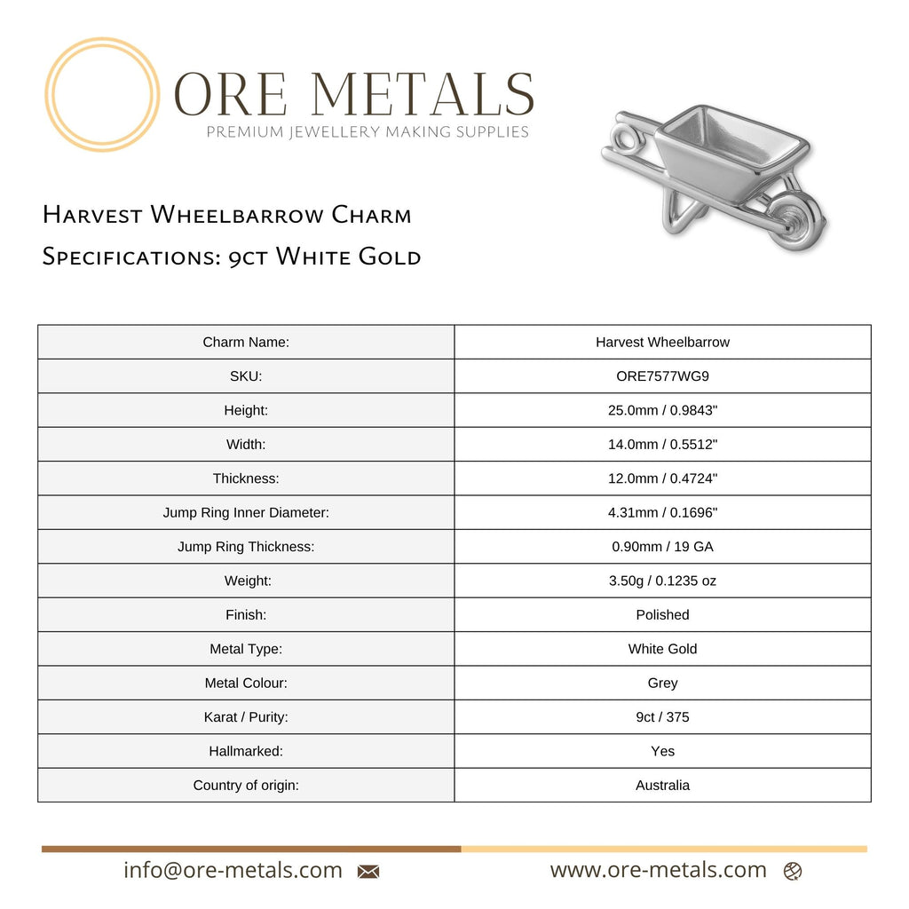 9ct White Gold - Harvest Wheelbarrow Charm