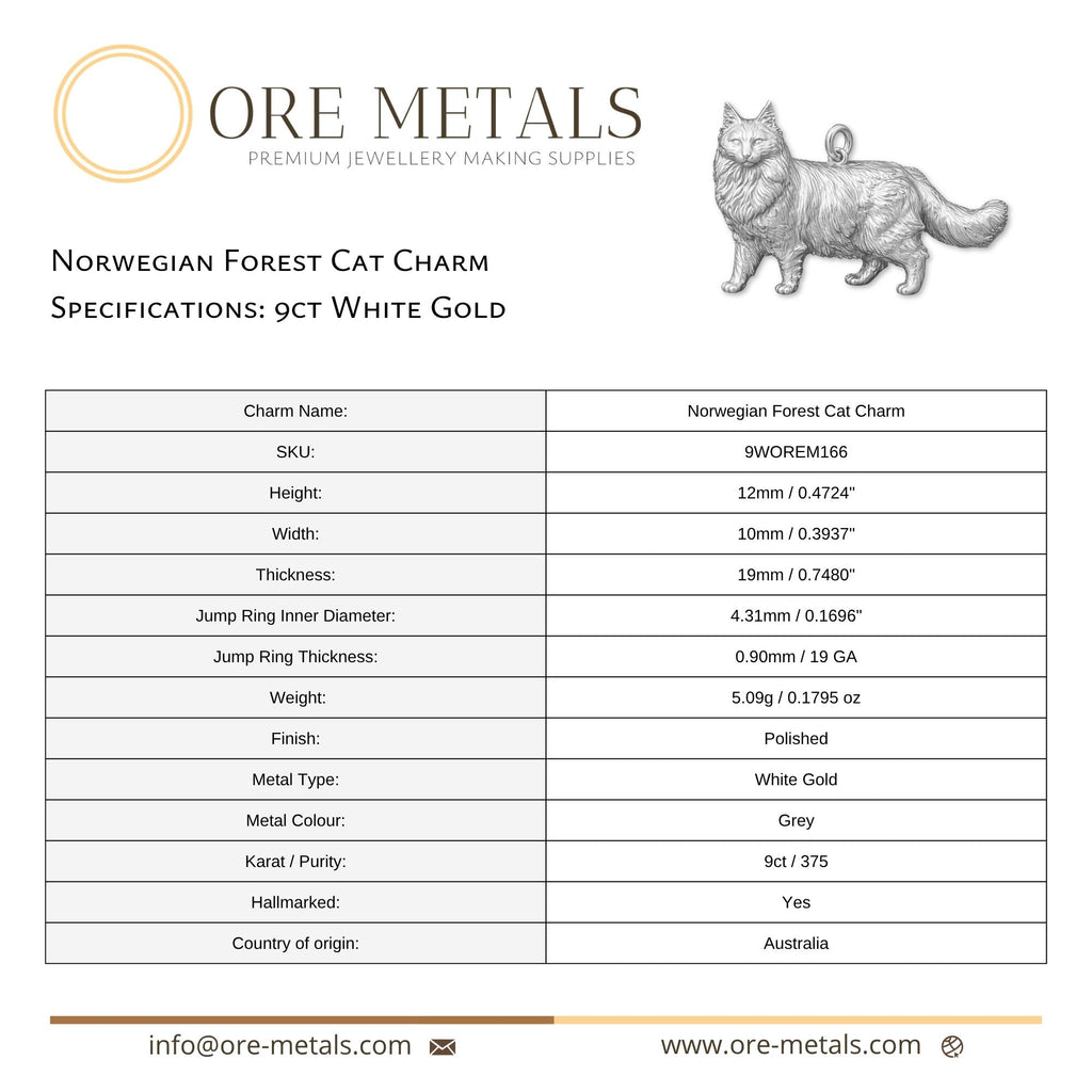 9ct White Gold - Norwegian Forest Cat Charm