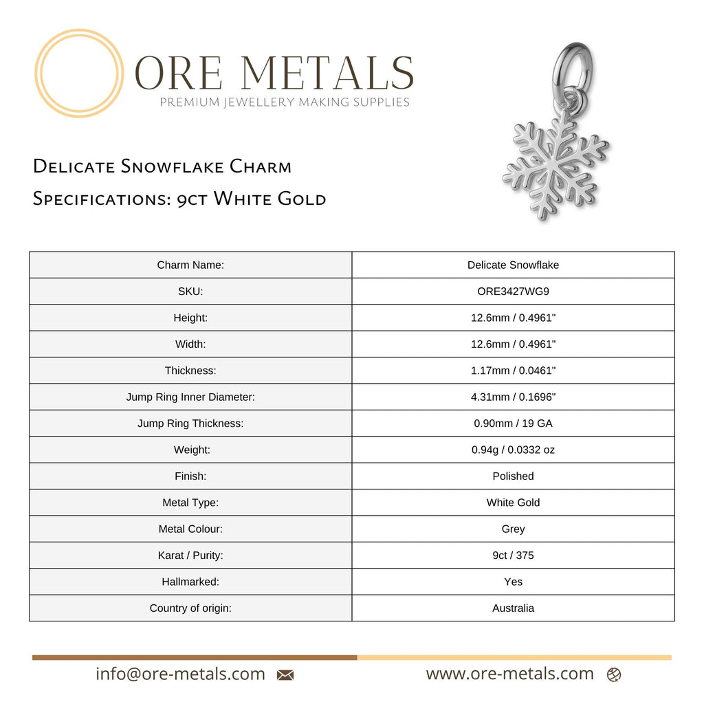 9ct White Gold - Delicate Snowflake Charm