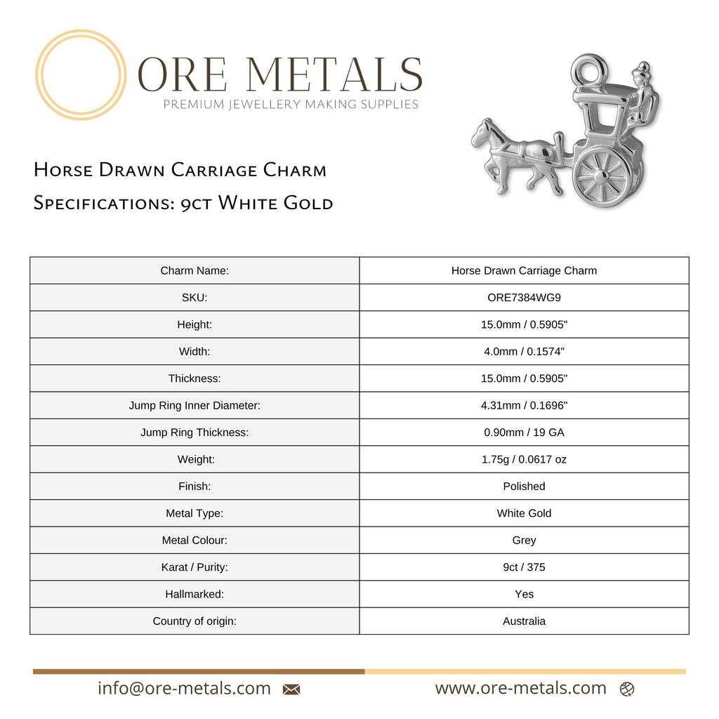 9ct White Gold - Horse Drawn Carriage Charm