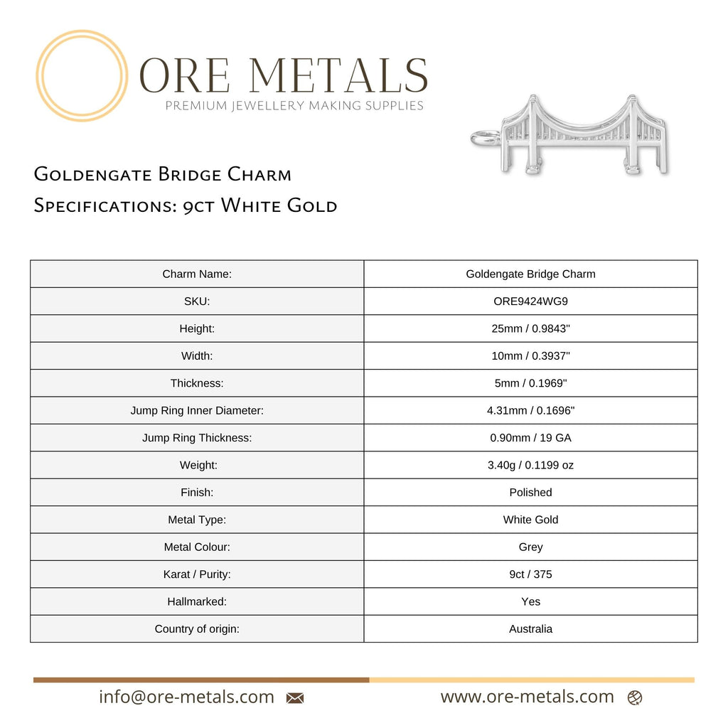 9ct White Gold - Goldengate Bridge Charm